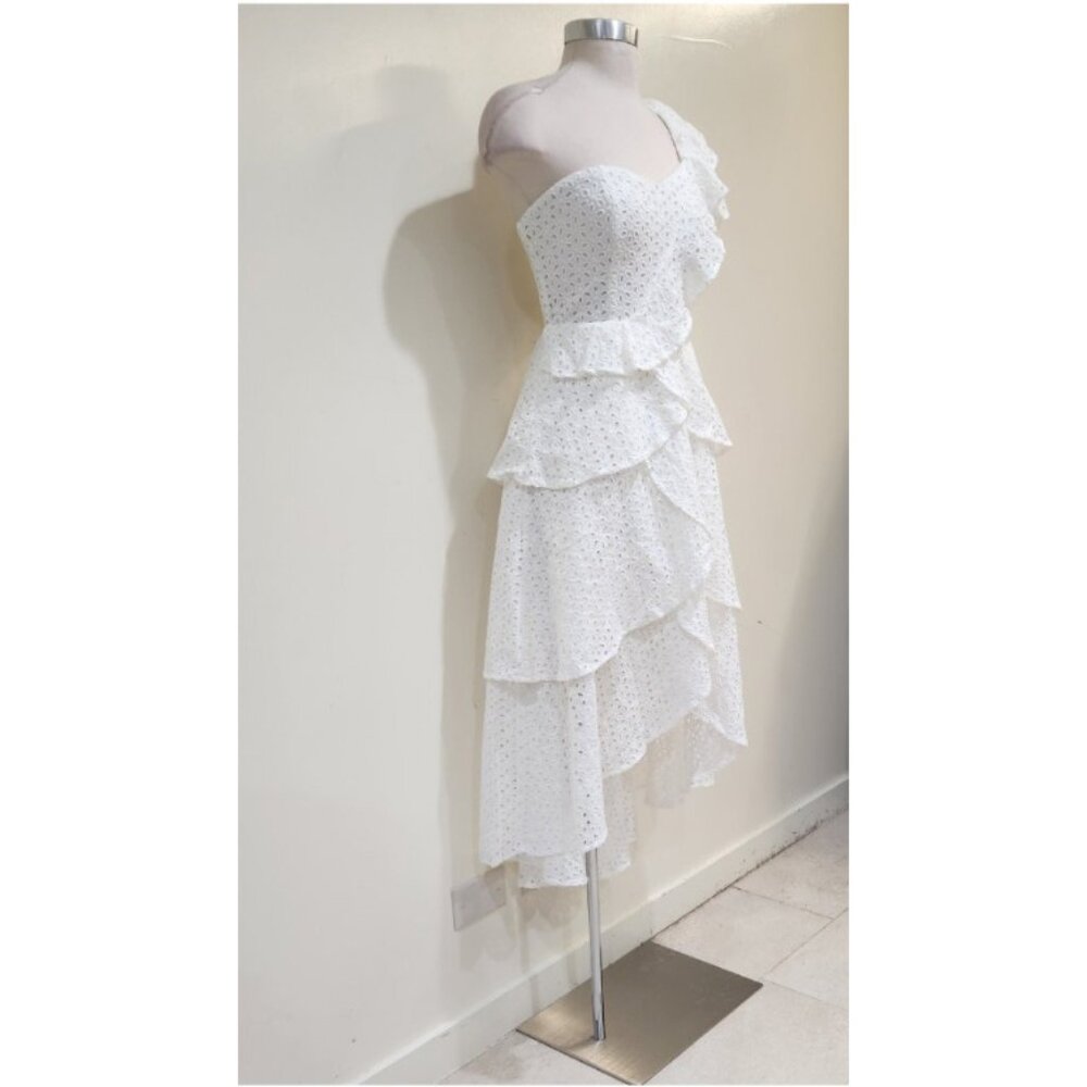 💋UBER GORGE!💋White Floral Crochet One Shoulder Ruffled Asymmetrical Dress - Picture 11 of 16